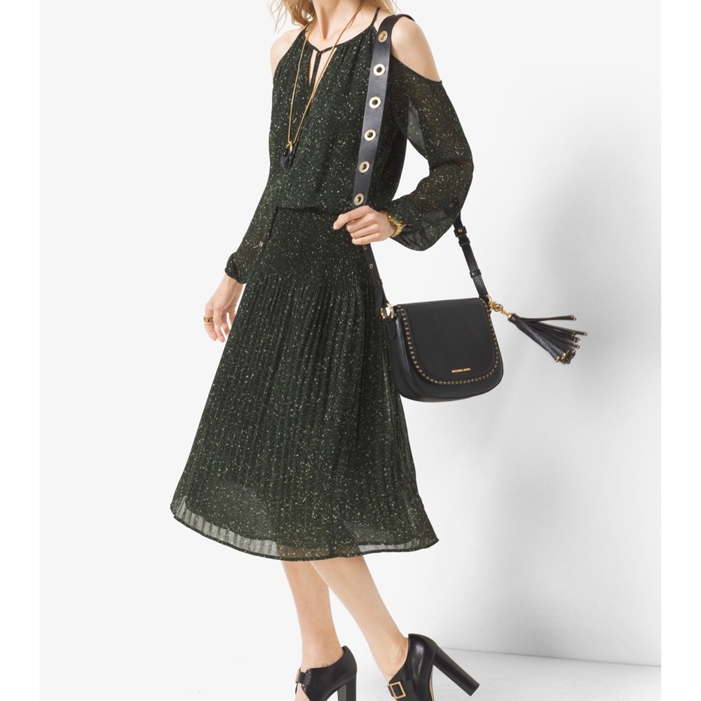 MICHAEL Michael Kors Olive Green Midi Dress with Gold Fleck